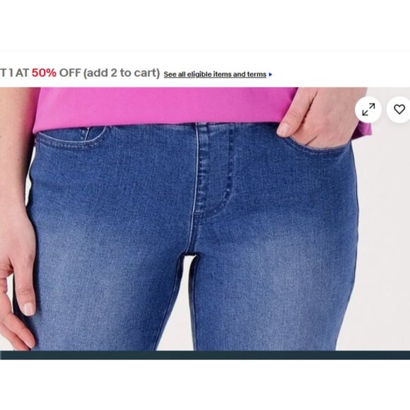 Belle by Kim Gravel TruTemp Denim 5 Pocket 8" Shorts Medium Wash Plus 32 A602619 - Picture 2 of 2